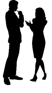 Silhouettes of two people in conversation